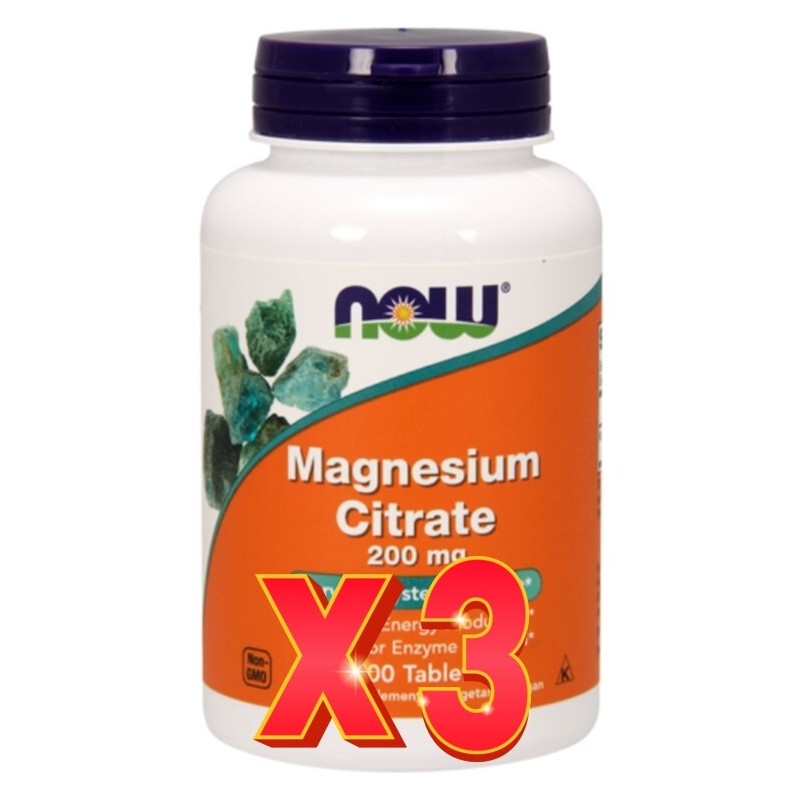 Pack de 3 unidades Magnesio Citrato 200 Mg 100 Tabletas Now Pack de 3 unidades Magnesio Citrato 200 Mg 100 Tabletas Now