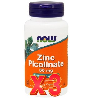 Pack de 3 unidades Zinc Picolinato 50 Mg 60 Cápsulas Vegetales Now