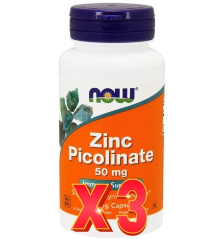Pack de 3 unidades Zinc Picolinato 50 Mg 60 Cápsulas Vegetales Now