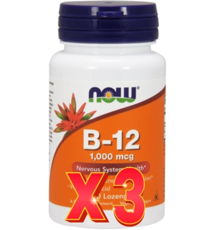 Pack de 3 unidades Cianocobalamina (B-12)  1000 Mcg 100 Pastillas Masticables Now