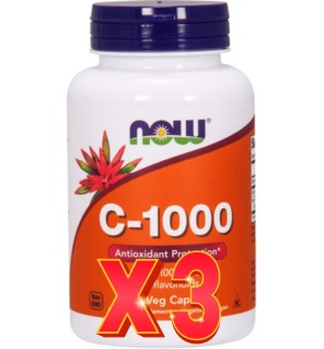 Pack de 3 unidades C 1000 Mg Con  Bioflavonoides 100 Cápsulas Vegetales Now