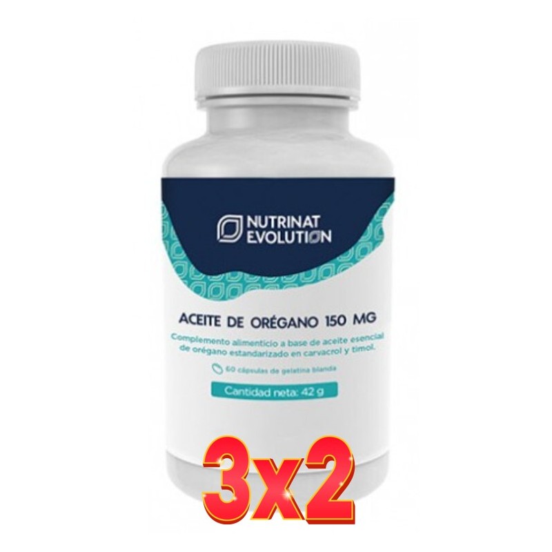 Pack de 3x2 unidades Aceite De Orégano 150 Mg 60 Cápsulas Nutrinat Evolution Pack de 3x2 unidades Aceite De Orégano 150 Mg 60 Cápsulas Nutrinat Evolution