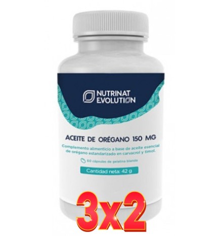 Pack de 3x2 unidades Aceite De Orégano 150 Mg 60 Cápsulas Nutrinat Evolution