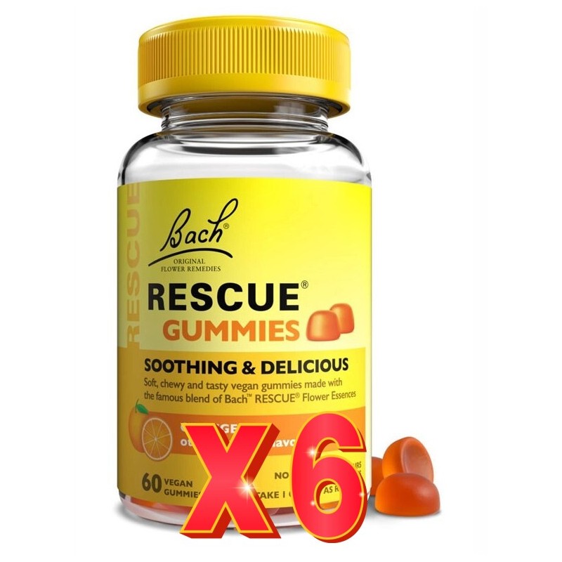 Pack de 6 unidades Rescue Gummies (Sabor Naranja) 60 Pastillas De Goma Flores Bach Original