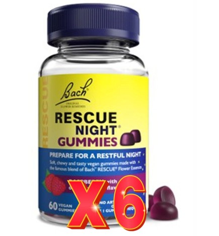 Pack de 6 unidades Rescue Night Gummies (Sabor Frutos Rojos) 60 Pastillas De Goma Flores Bach Original