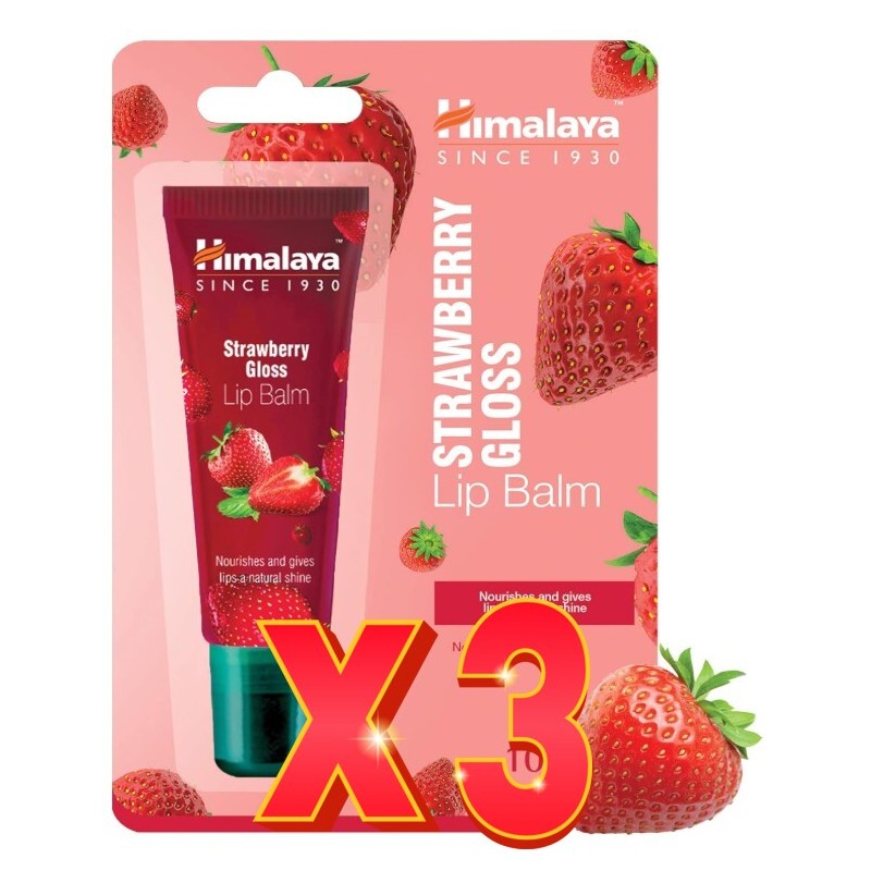 Pack de 3 unidades Bálsamo Labial Fresa Con Brillo 10 G Himalaya Pack de 3 unidades Bálsamo Labial Fresa Con Brillo 10 G Himalaya